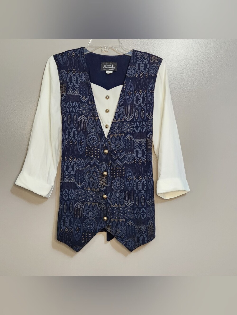 Vintage Tori Alexander Patterned Vest With Attached White Top Size 10